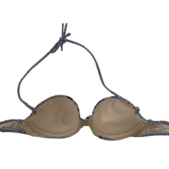 Victoria Victoria's Secret Blue Floral Halter Swimsuit Bikini Top Size 34 B EUC - Picture 7 of 12